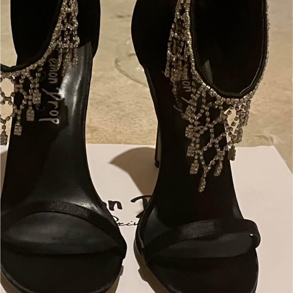 Joy Envy Black Heels with Rhinestone Accents